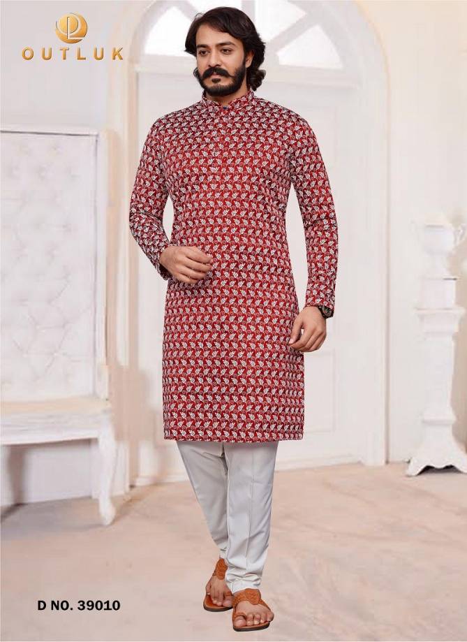 Outluk Vol 39 Heavy Traditional Wear Art Silk Lucknowi Work Kurta Pajama Mens Collection